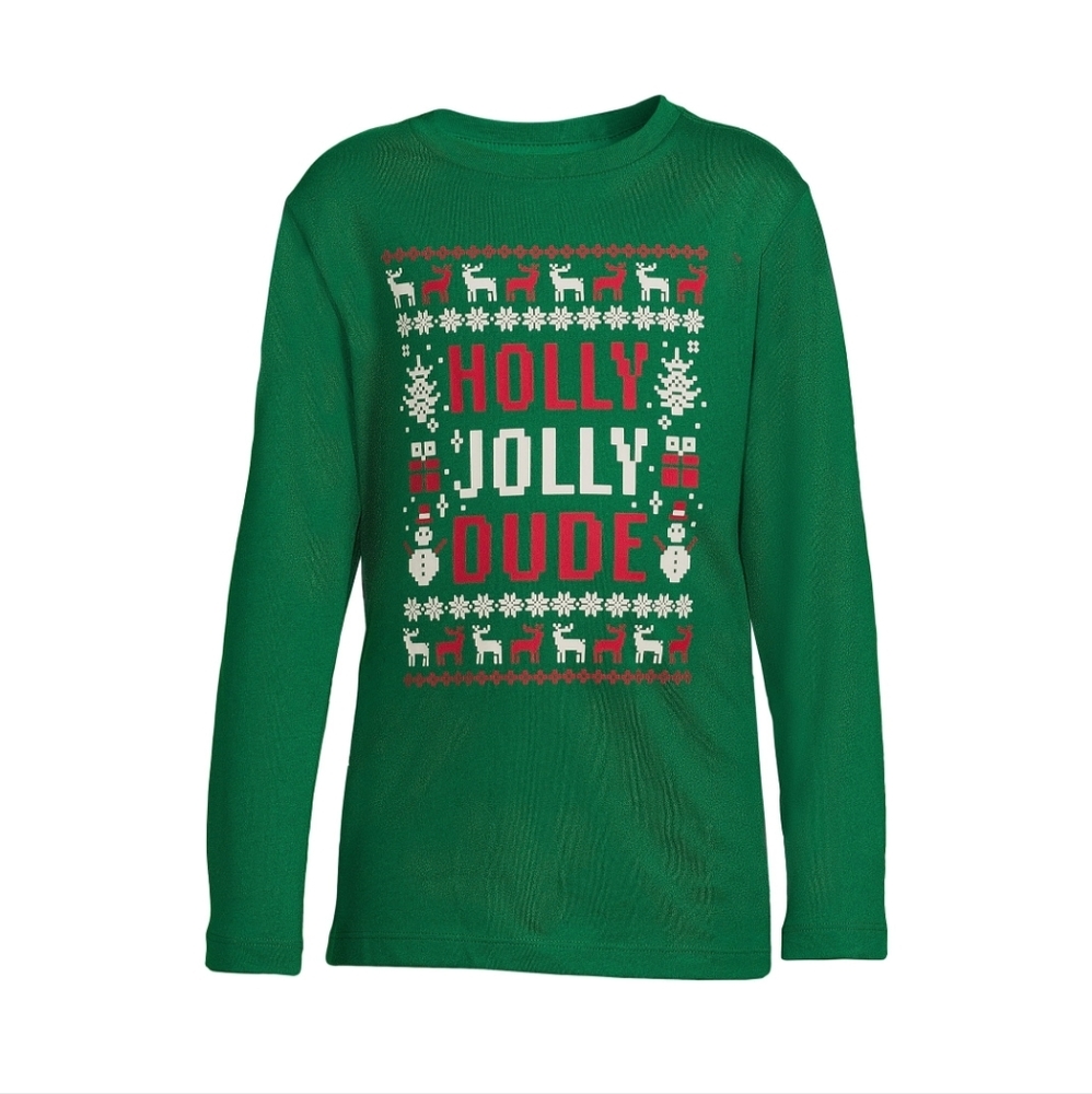 Holiday Time Boys Size Large (10-12) Husky Long Sleeve Christmas Graphic Shirt